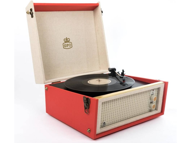 Gpo Bermuda Reproductor de vinilos con estilo retro tocadiscos mp3 usb altavoz incorporado rojo dansette turntable red beige y