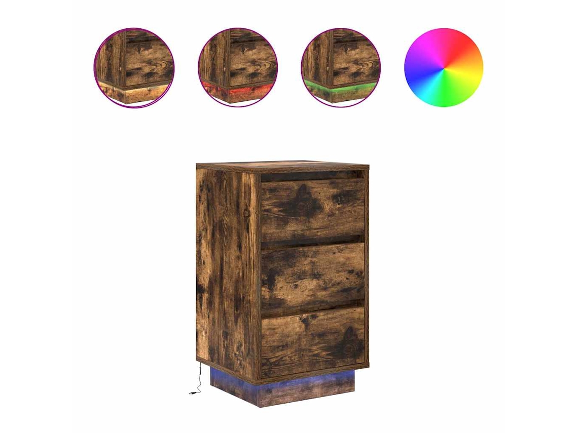 Mesita de noche con luces LED, roble ahumado, MAISON EXCLUSIVE (38x34x65 cm)