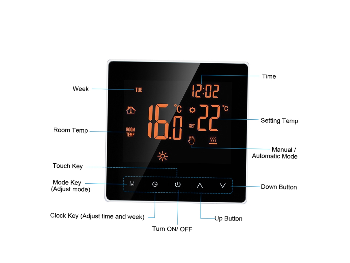 Termostato Digital Inteligente Con Pantalla Táctil Lcd, Ajuste Semanal Programable Para Calefacción Eléctrica, 16 A