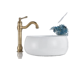 Grifo para lavabo de baño, de pared, con rotación de agua caliente y fría, de latón antiguo alto