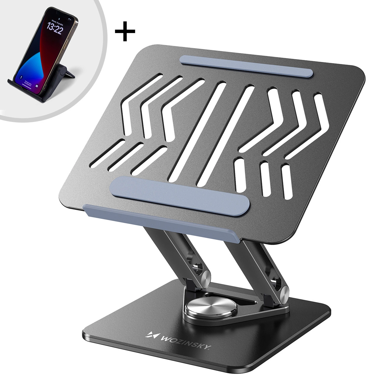 Soporte de aluminio para portátil Wozinsky 360 con soporte para teléfono gratuito