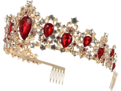 Coroa De Noiva Dourada Nuobesty Com Pentes, Tiara De Casamento Com Strass Vermelho