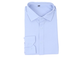 Camisa De Manga Larga Para Hombre Con Cuello Solapa, Corte Ajustado, Poliéster, Azul, Talla 41, 70-75 Kg.