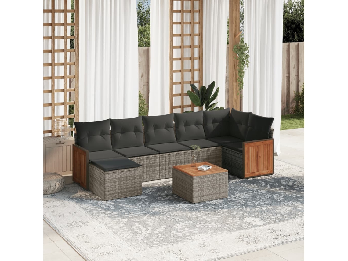 Conjunto de sofás de jardín de 8 piezas DKD Home Decor con cojines de mimbre gris