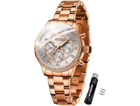 VEANXIN Reloj rectangular para mujer con esfera pequeña, resistente al agua, de acero inoxidable(Oro rosa y blanco.)