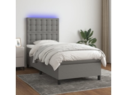 Cama Box Spring Colchón Y Luces Led Tela Gris Oscuro 90x200 Cm