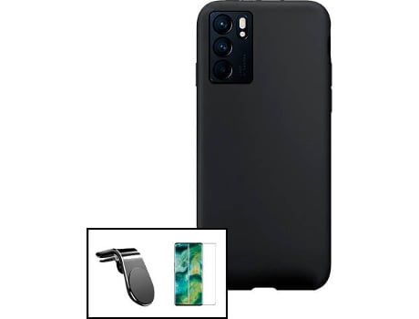 Carcasa + Protector + Soporte Oppo Reno6 5G PHONECARE Silicona Líquida Negro