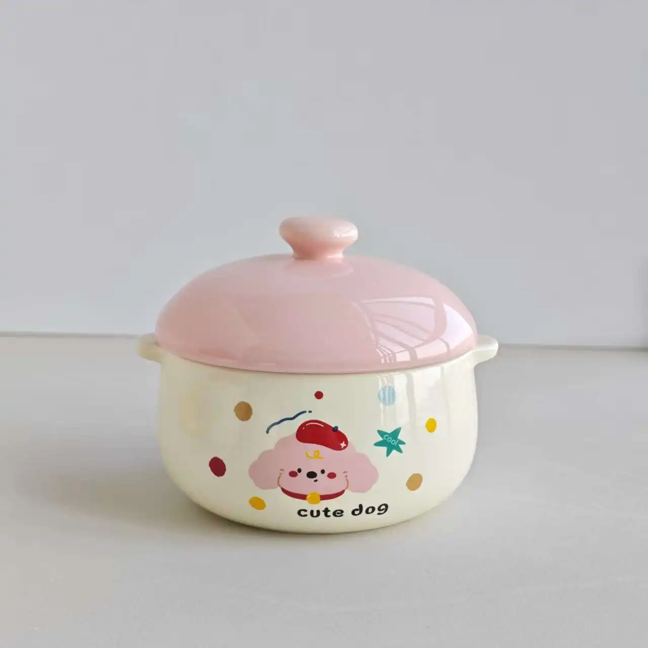 (tomate Hot Dog 5 Pulgadas) Tazón De Cerámica Con Tapa De Doble Asa, Lindo Mini Tazón De Sopa Con Dibujos Animados