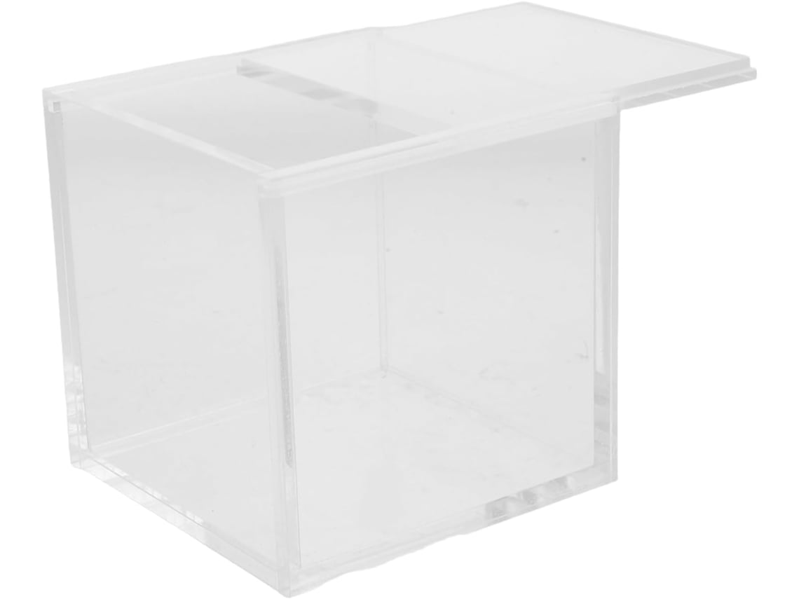 Caja de joyería de acrílico transparente, 9x9x9 cm, organizador de anillos compacto con tapa.