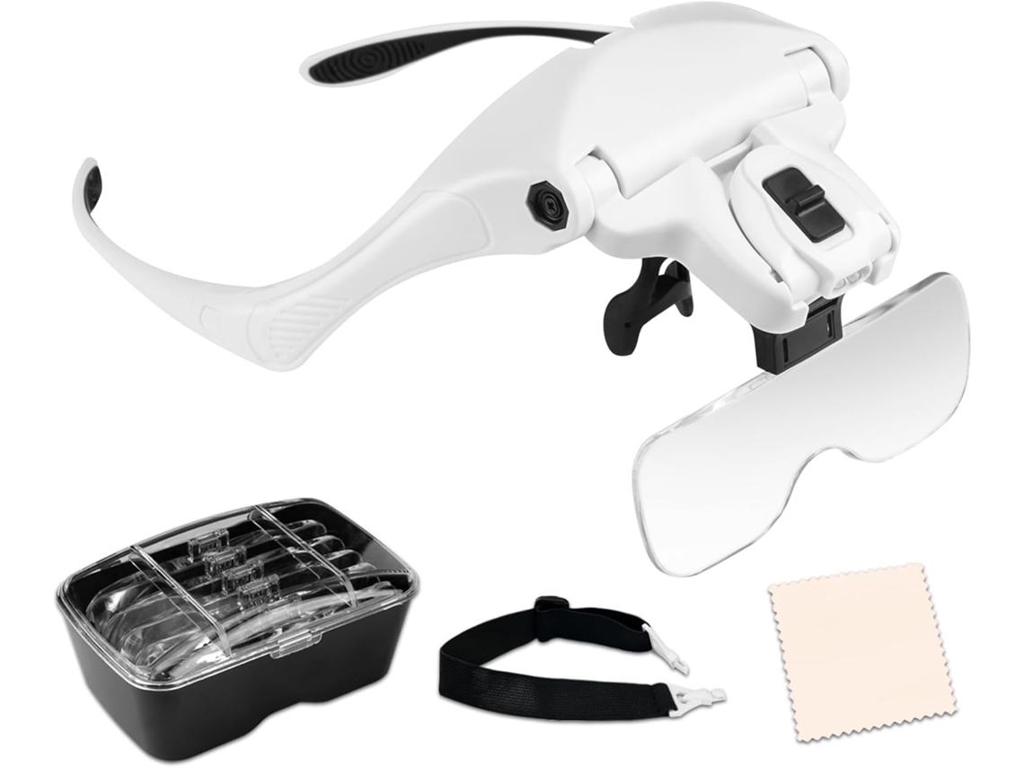 Lupa Iluminada Con Diadema Sin Correa, 2 Luces Led Integradas Y 5 Lentes Intercambiables: 1.0x, 1.5x, 2.0x, 2.5x Y 3.5x.