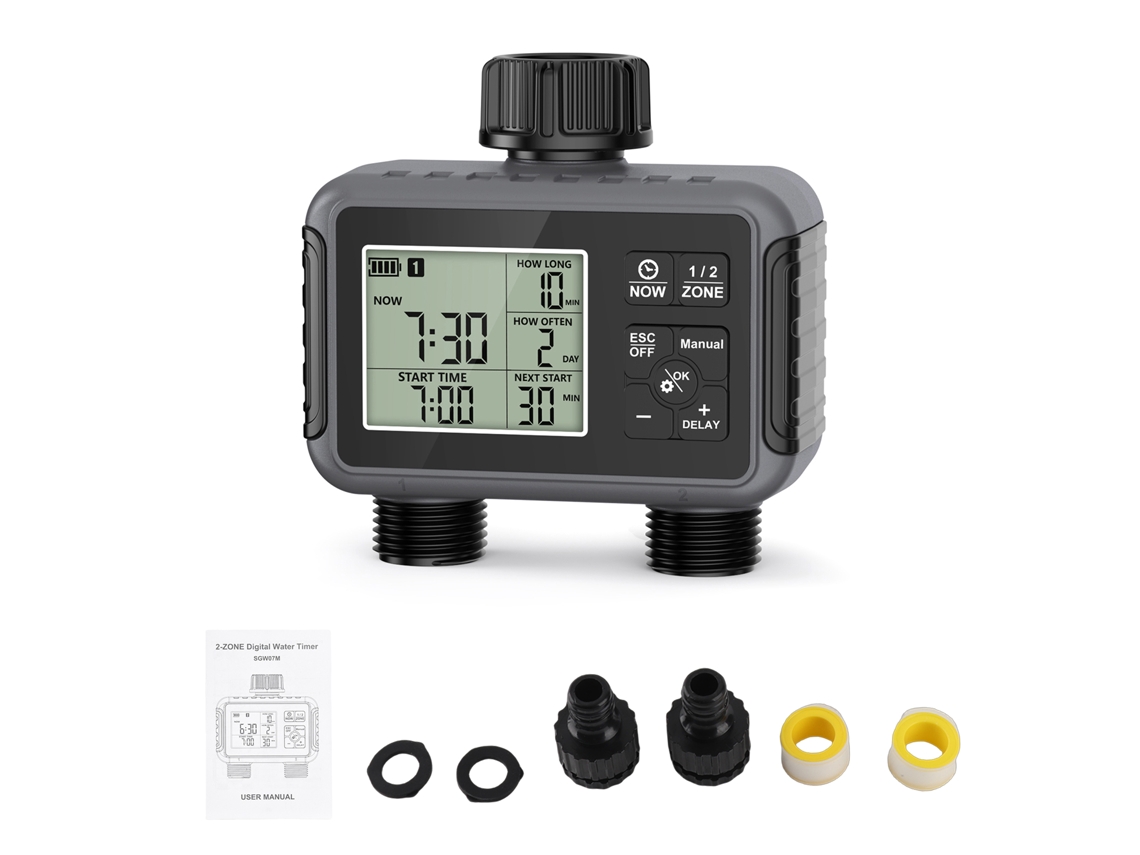 Temporizador De Riego Para Jardín Con 2 Salidas, Control Automático De Riego, Clasificación Ipx5, Batería Y Pantalla Lcd.