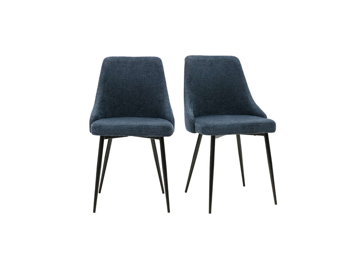Sillas De Diseño En Tejido Efecto Terciopelo Texturizado Azul Oscuro Y Metal Negro (pack De 2) Cult Miliboo