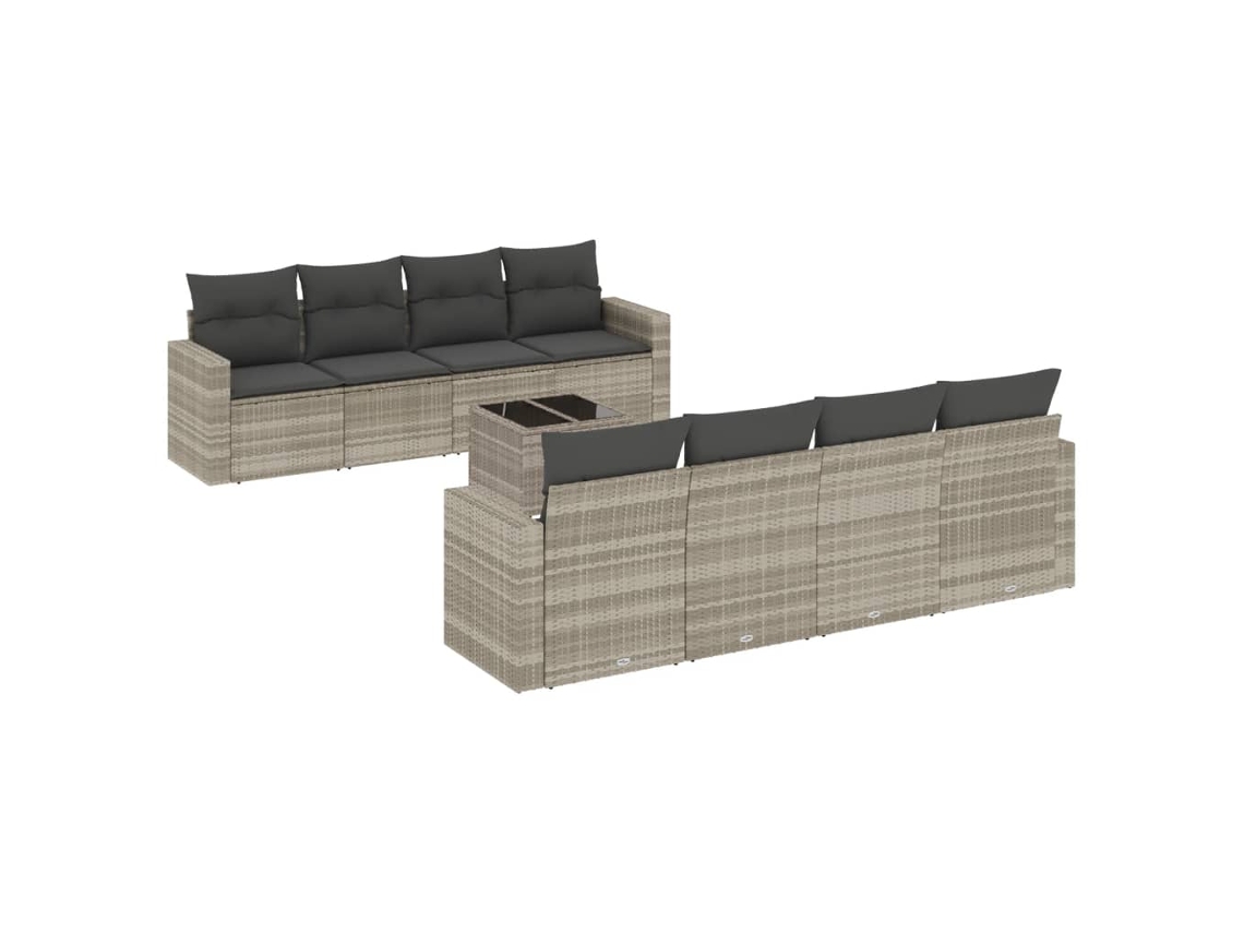 Maison Exclusive - Juego de sofás de jardín de 9 piezas con cojines, mimbre y patas gris claro.