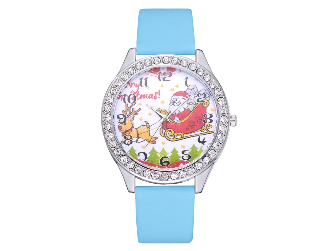 Reloj De Pulsera Unisex Informal Con Correa De Pu, Diseño Navideño, Ideal Para Regalar (azul Cielo).