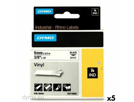 Cinta Laminada para Rotuladoras Rhino DYMO ID1-9 Blanco Negro 9 x 5,5 mm Vinilo (5 Unidades)