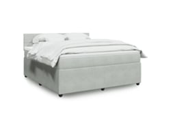 Cama Box Spring Con Colchón Terciopelo Gris Claro 180x200 Cm