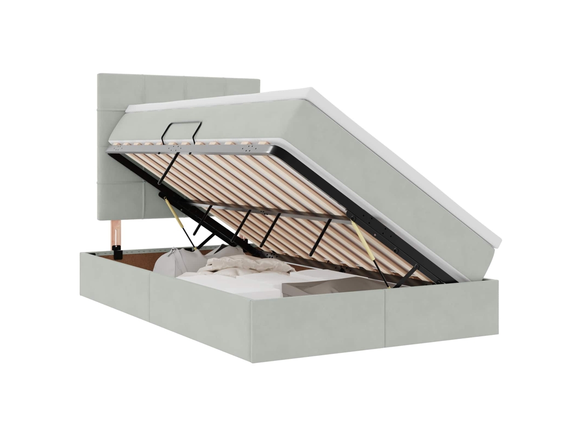 Syfax™ Cama De Almacenamiento Led Con Colchón Gris Claro 120 X 200 Cm