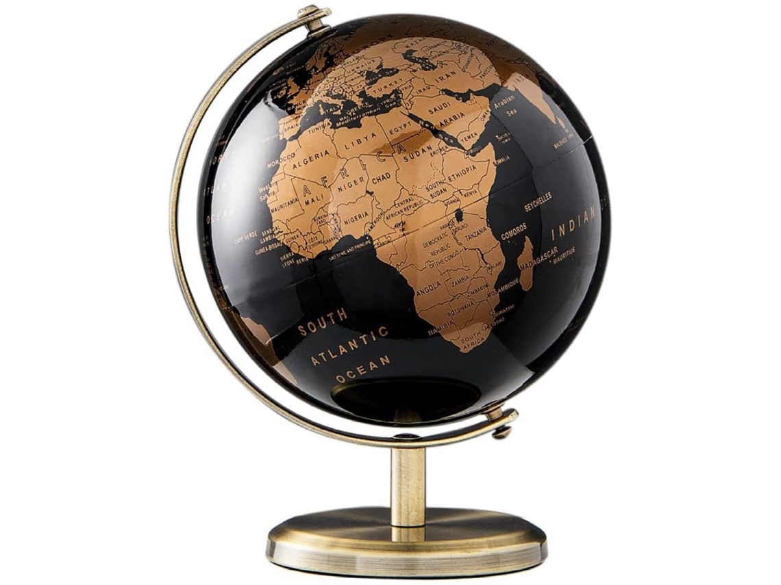 Globo terráqueo de corcho con chinchetas, tamaño compacto para planificar viajes, rotación suave, completamente ensamblado, textura metálica, diseño elegante.