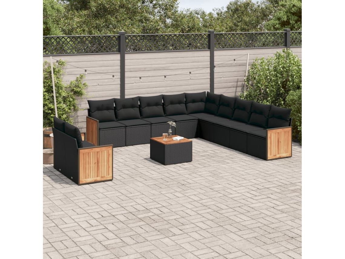 Conjunto de sofá de jardín de 12 piezas con cojines de mimbre negros DKD Home Decor