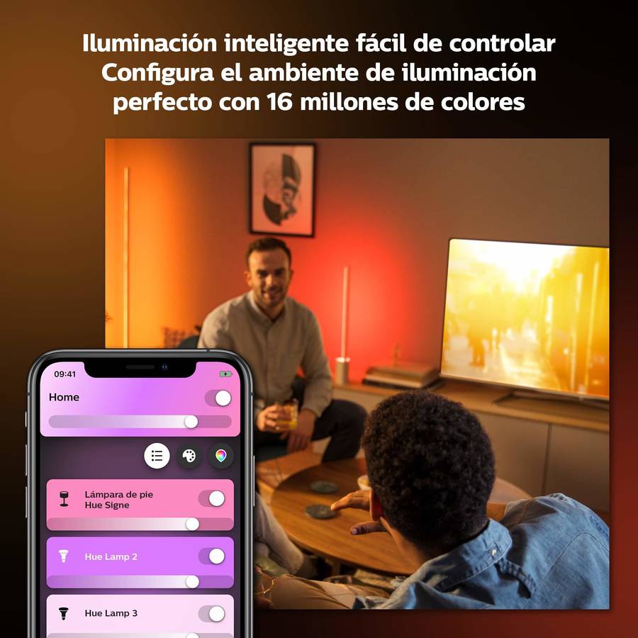 Philips Hue – inteligente de mesa led signe luz blanca y colores compatible con alexa google home aluminio ambiance white bluetooth plata and 1x14wphilips