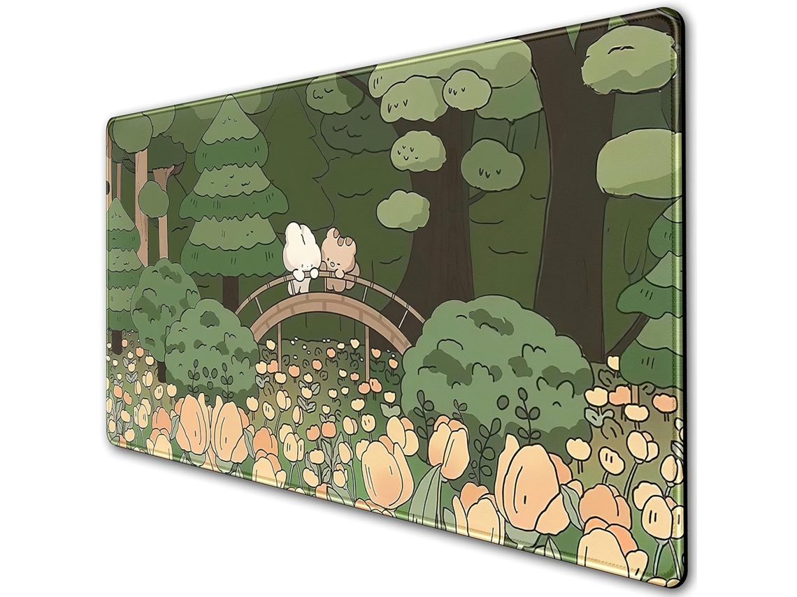 Alfombrilla De Anime Con Diseño De Bosque, Alfombrilla De Ratón Antideslizante Con Diseño De Oso Y Conejo (400 X 900 X 2 Mm) CHRUI