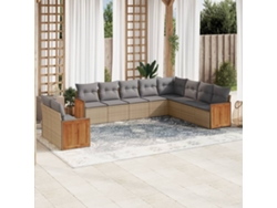 Conjunto de sofá de jardín de 10 piezas con cojines, mimbre sintético beige, Dkd Home Decor