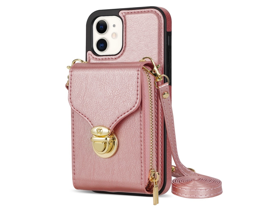Soporte Carcasa Cuero Oro Para Iphone 12 Piel Sintética Rosa