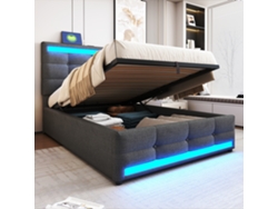Cama Infantil De 90x200 Mm Con Almacenamiento, Led Rgb, Usb, Almacenamiento Multifuncional, Color Gris.