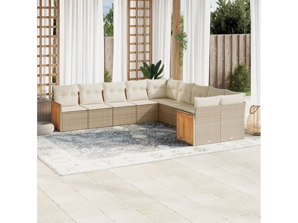 Conjunto de sofá de jardín de 10 piezas con cojines, mimbre sintético beige, Dkd Home Decor