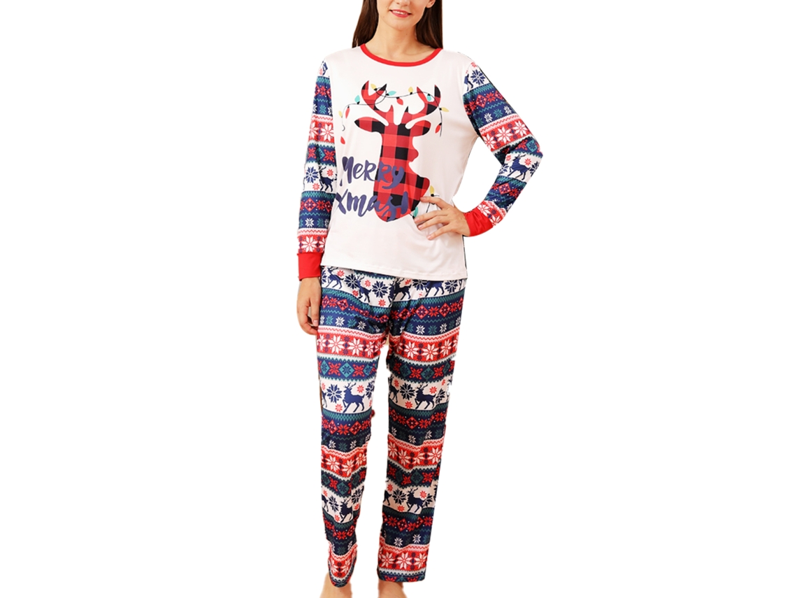 2026altiro-pijamas Navideños Con Estampado De Cabeza De Ciervo, Cuello Redondo, Mangas Largas, Para Familia, Talla Mujer S