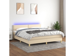 Cama Box Spring Con Colchón Y Led Tela Crema 180x200 Cm