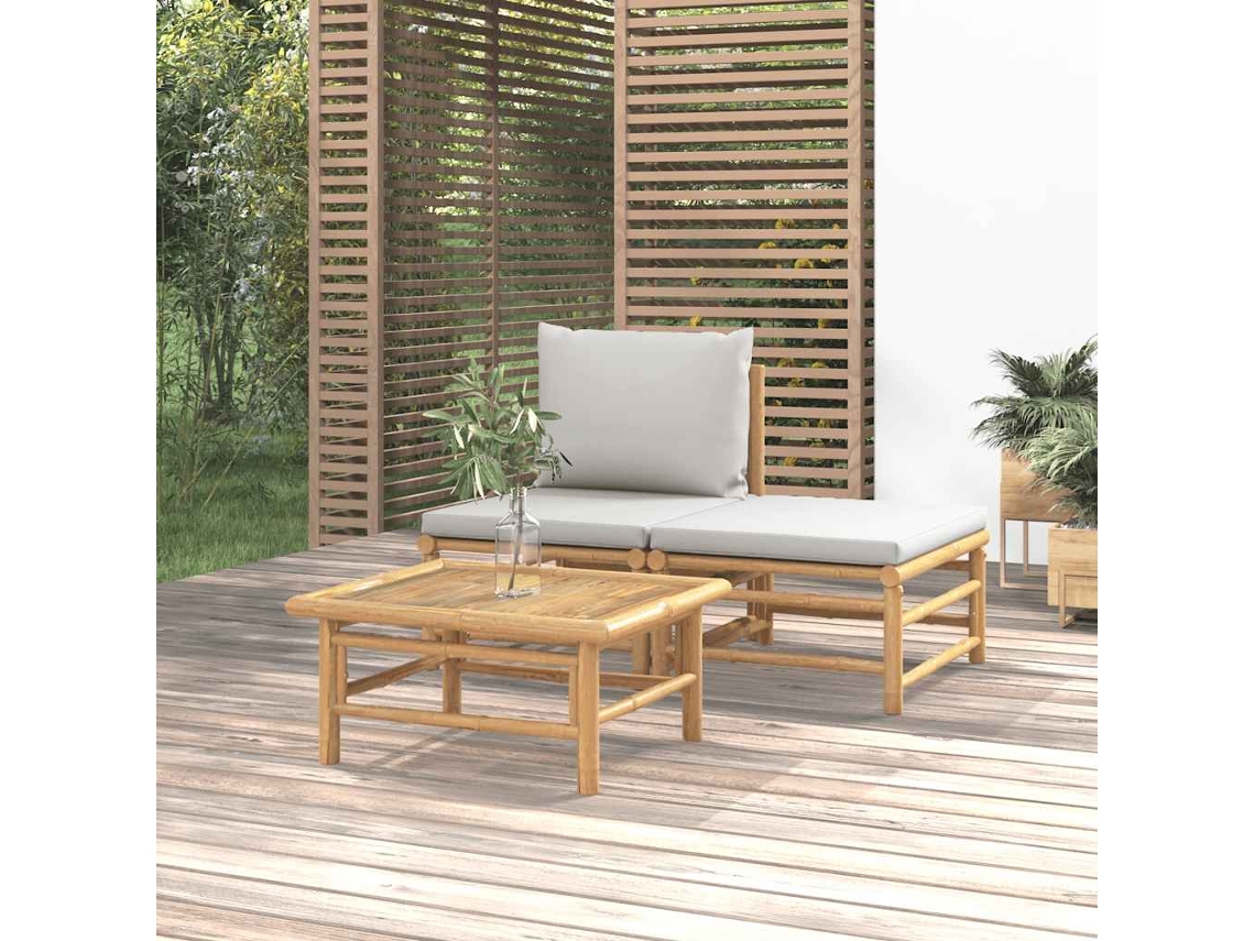 Conjunto de jardín de bambú de 3 piezas con cojines ligeros de Cenicienta, Dkd Home Decor