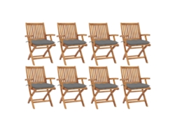 Sillas de jardín plegables de teca maciza de 8 piezas con cojines DKD Home Decor