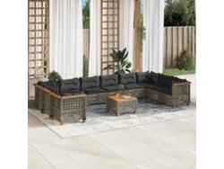 Conjunto de sofá de jardín de 11 piezas con cojines, ratán gris, DKD Home Decor