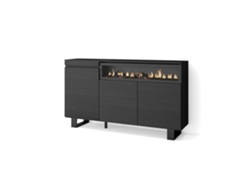 Aparadores para salón 150x87x35cm 3 Puertas Chimenea eléctrica Diseño industrial Negro
