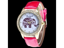 Reloj De Pulsera De Cuarzo Con Display Analógico Y Correa De Pu Moda (rojo Rosa)