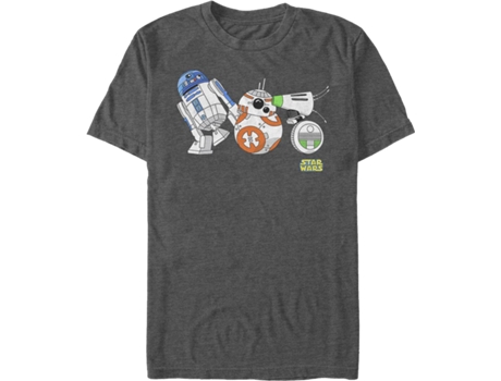 Camiseta Unisexo DEEPSTONE Droids R2-D2 BB-8 D-O Star Wars Brezo carbón (XL)