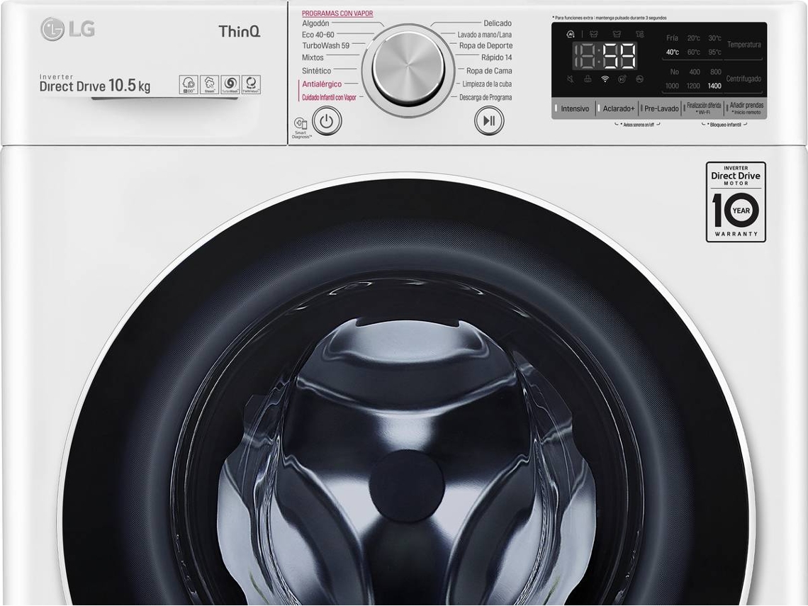 Lavadora LG F4WV5010S0W (10.5 kg - 1400 rpm - Blanco)