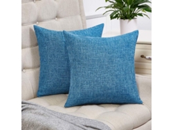 Rebe-2 Fundas De Almohada Azules Rusticas De Lino Decorativas Cuadradas 18x18 Pulgadas Para Sofa