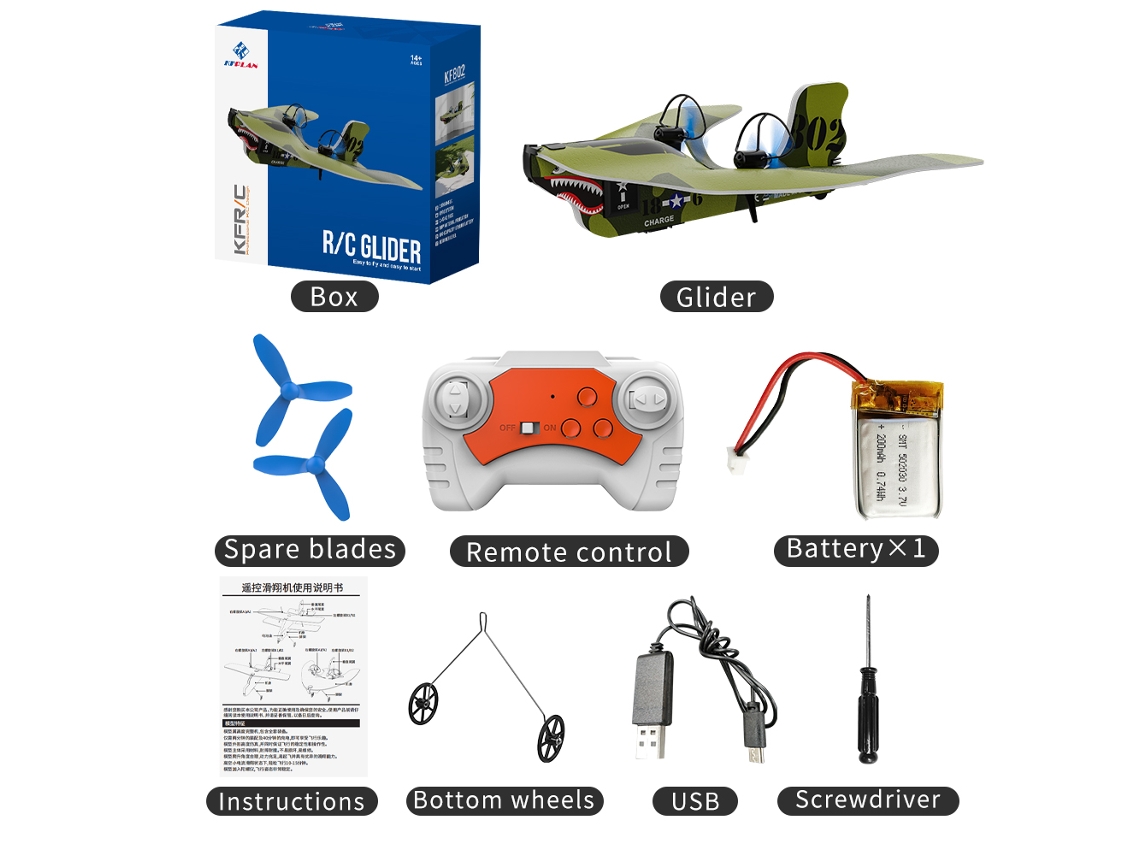 Avión RC Kf800 2,4 g EPP de espuma, planeador de ala fija con luz LED, juguete volador duradero