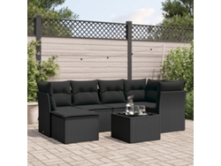 Conjunto de sofá de jardín de 7 piezas con cojines, ratán negro, Dkd Home Decor
