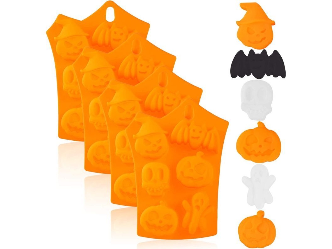 4 Moldes De Silicona Para Pasteles De Halloween Con Forma De Calabaza, Murciélago, Calavera Y Fantasma Para Manualidades.