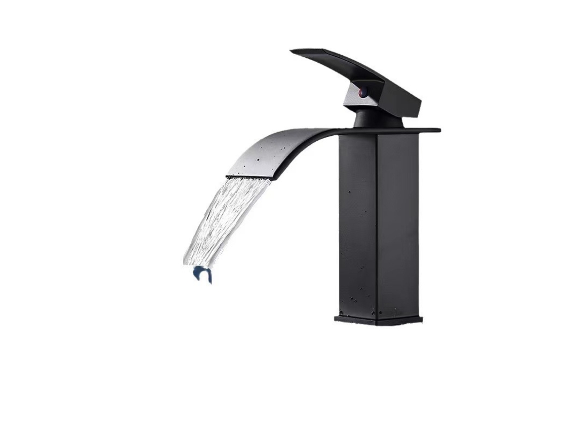 Válvula De Lavabo Negra Mate Con Salida En Cascada, Diseño Moderno Y Monocomando