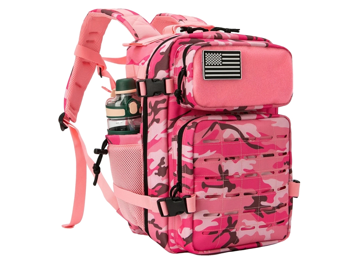 Mochila táctica de 25 litros para hombre, construcción duradera, portavasos dobles, color rosa CP