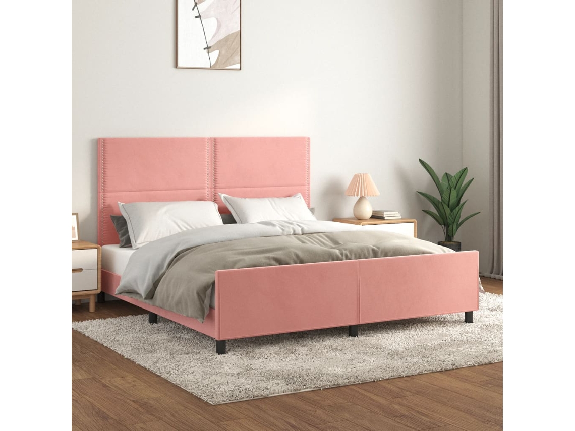 Estructura De Cama Con Cabecero De Terciopelo Rosa 180x200 Cm