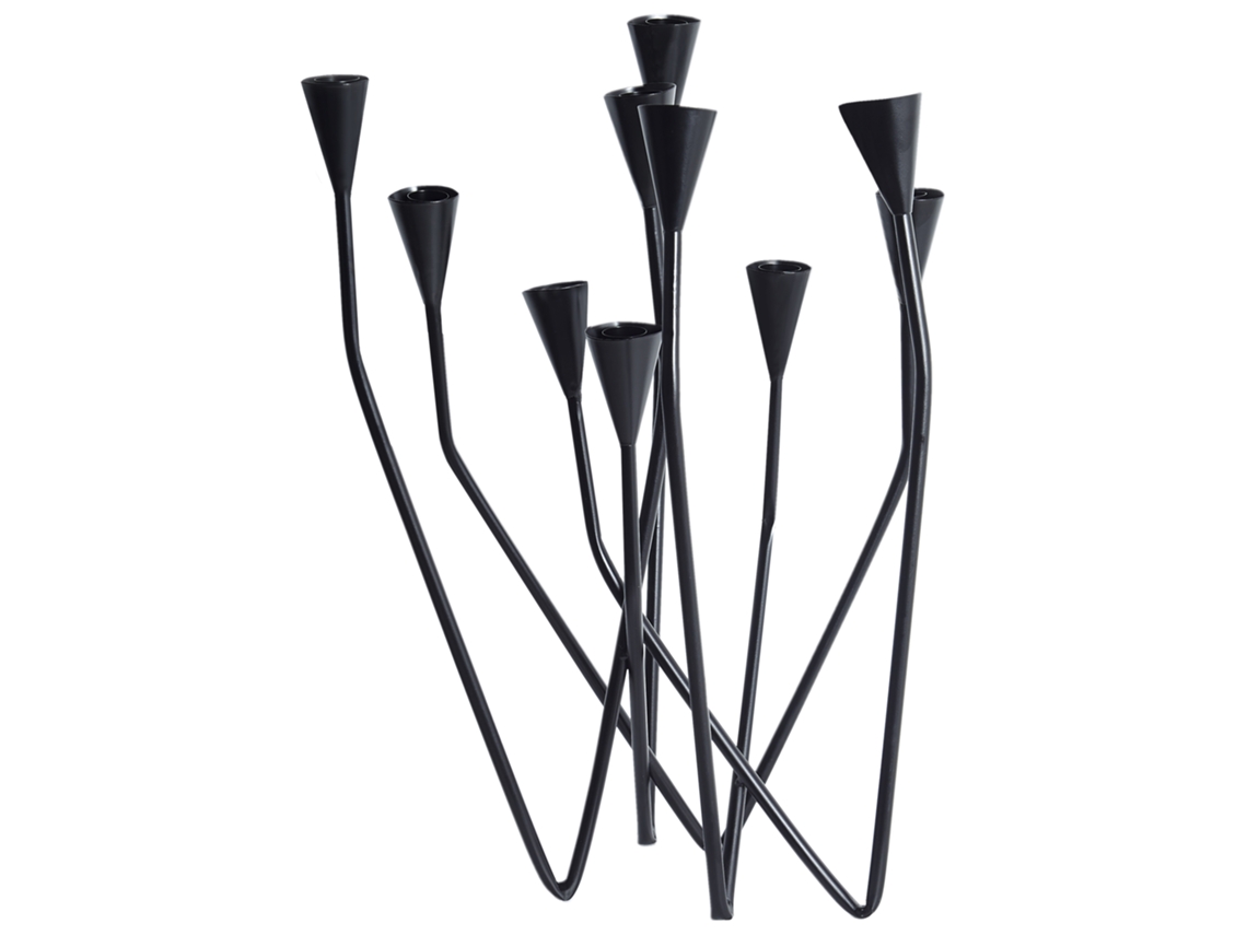 Candelabro escultórico de 10 brazos Beliani Matosinhos en hierro negro, 25 x 25 x 54 cm