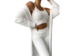 2026-conjunto De Pijamas Teddy Mujer 3 Piezas Suave Polyester Traje De Descanso Ucl S Blanco