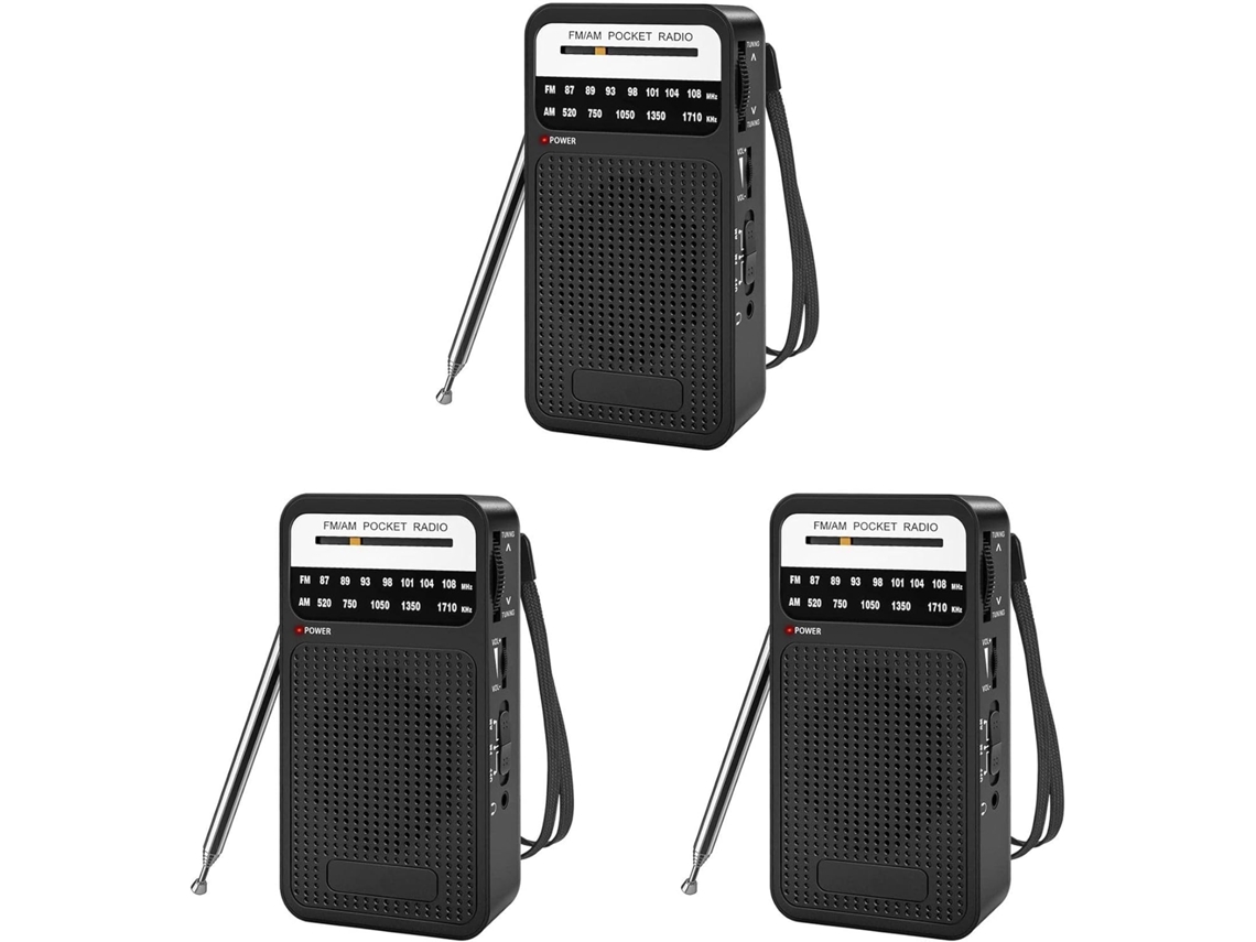3 Radios De Bolsillo Am/fm De Transistores Con Altavoz Y Conector Para Auriculares.