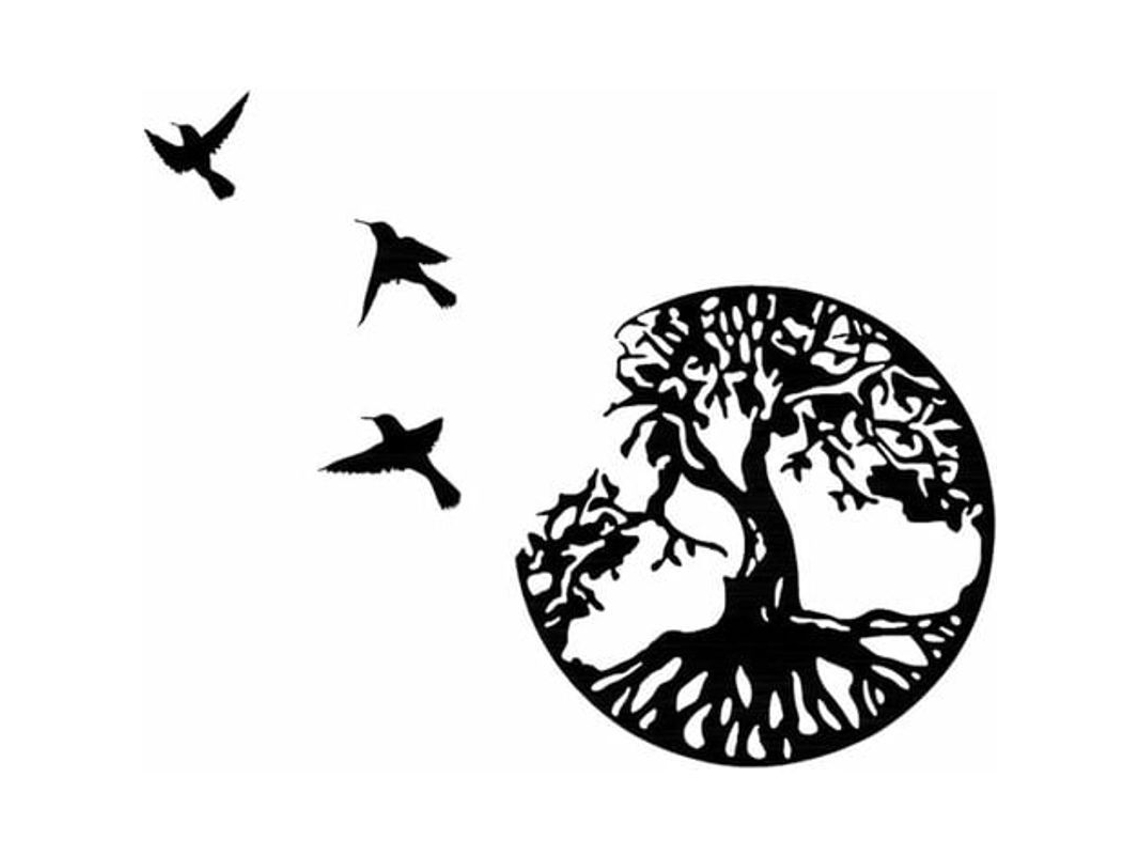 Decoración De Pared De Metal Árbol De La Vida Con Aves Moderna 28cm Para Hogar Y Jardín