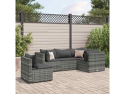 Conjunto de jardín de 5 piezas con cojines, ratán gris, DKD Home Decor